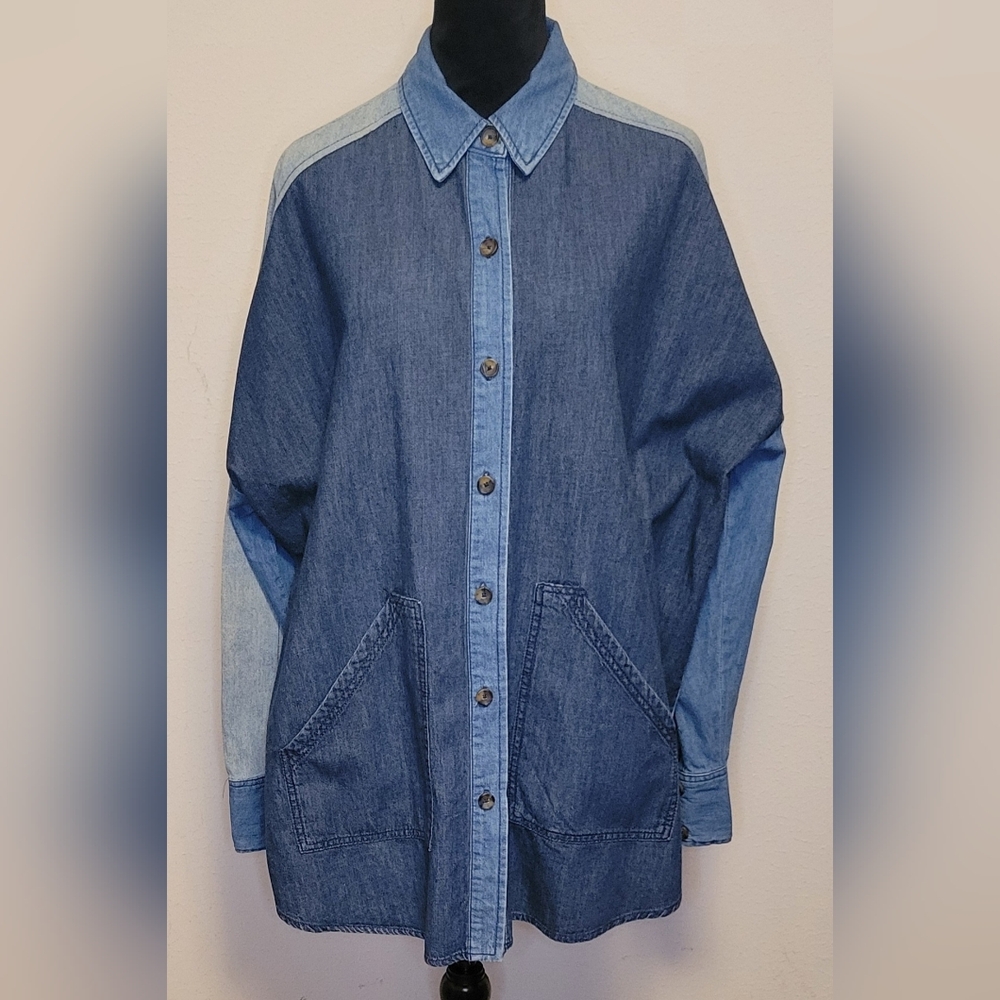 Free People Blue Denim Button Down Shirt
